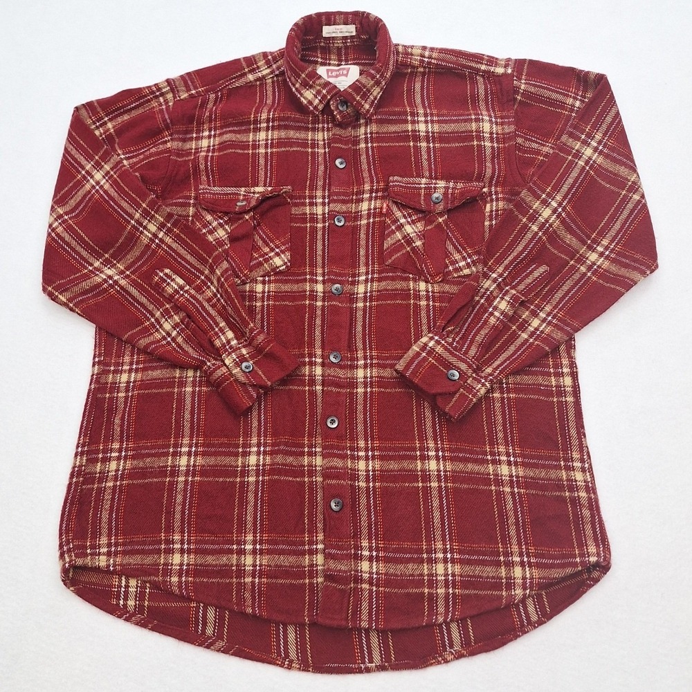Levi Strauss & Co Shirt Mens 2XL Red Plaid Flannel Long Sleeve Slim Fit Heritage